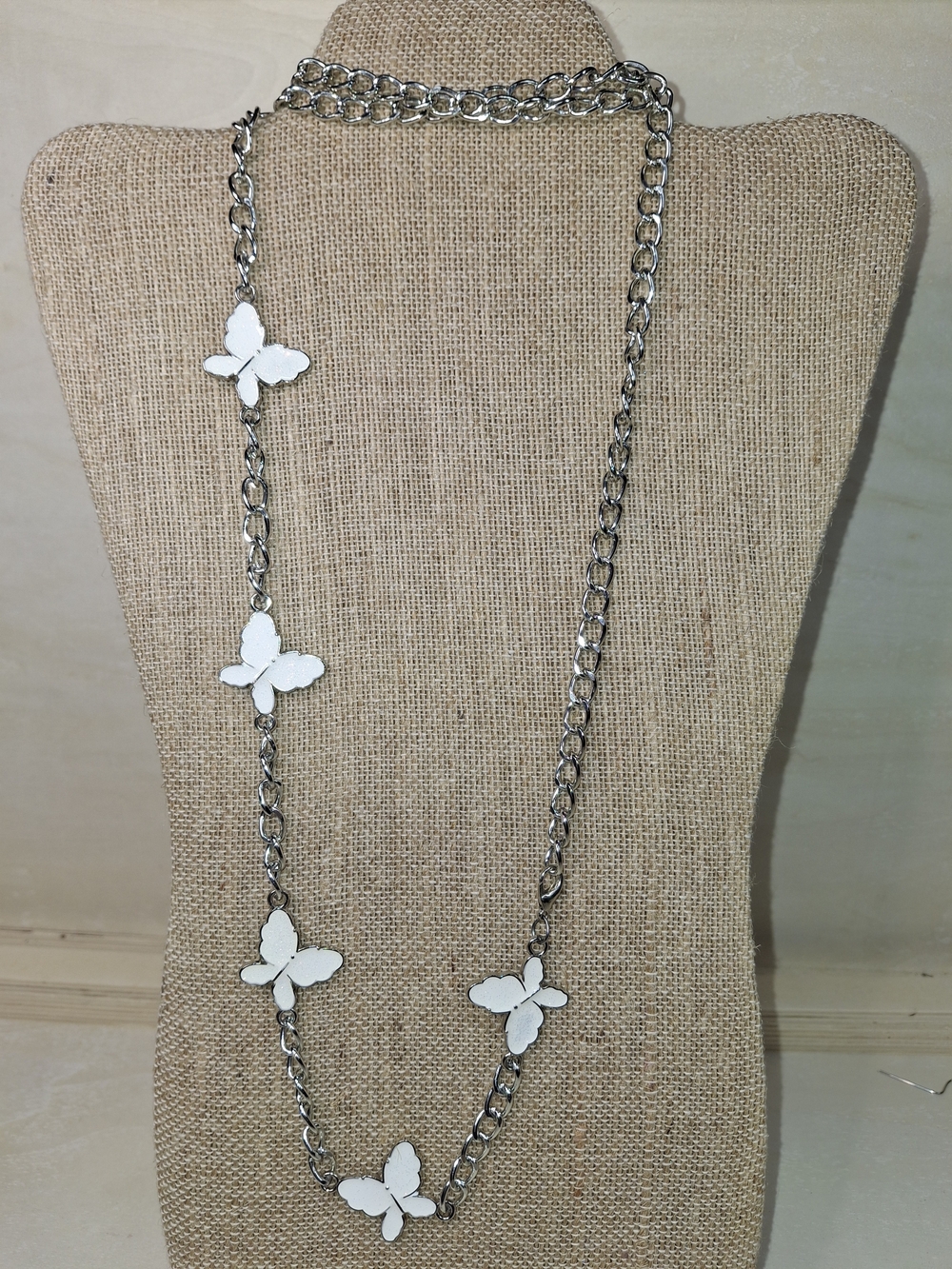 White Butterfly Pendant Long Necklace - Women Jewelry